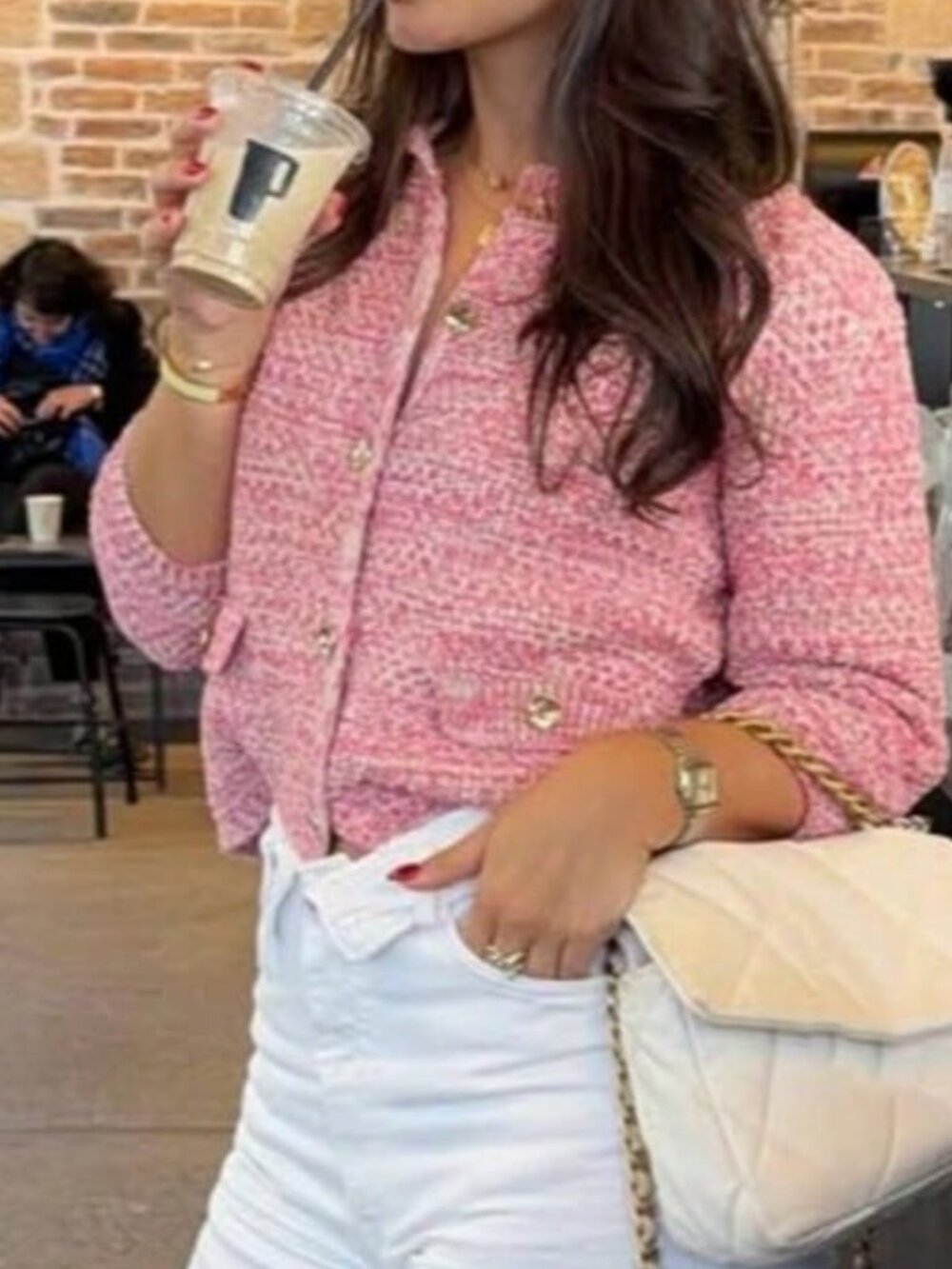 Pink Elegant Women's Knit Cardigan - Picture 7 of 9